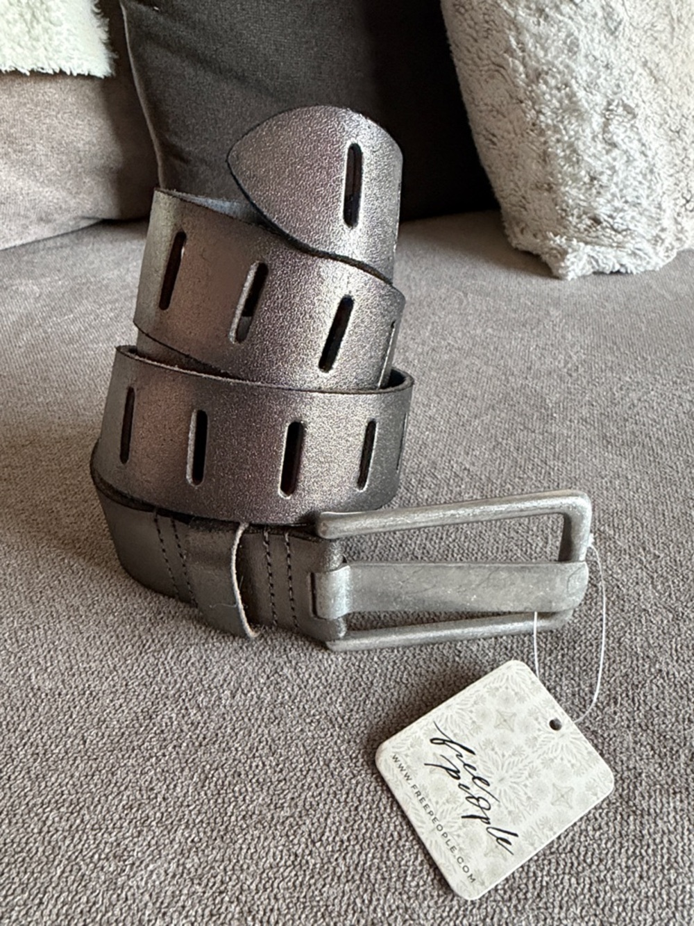 Free People Metallic Silver Belt with Distressed Silver Buckle